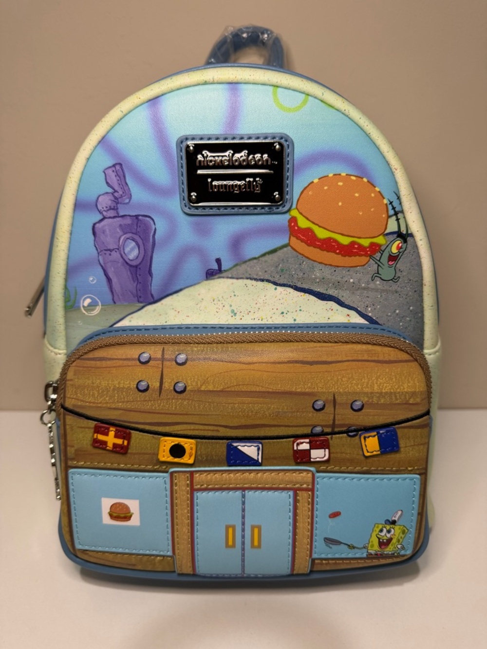 Loungefly SpongeBob Krabby Patty Mini Backpack - Light Blue, Tan, Purple